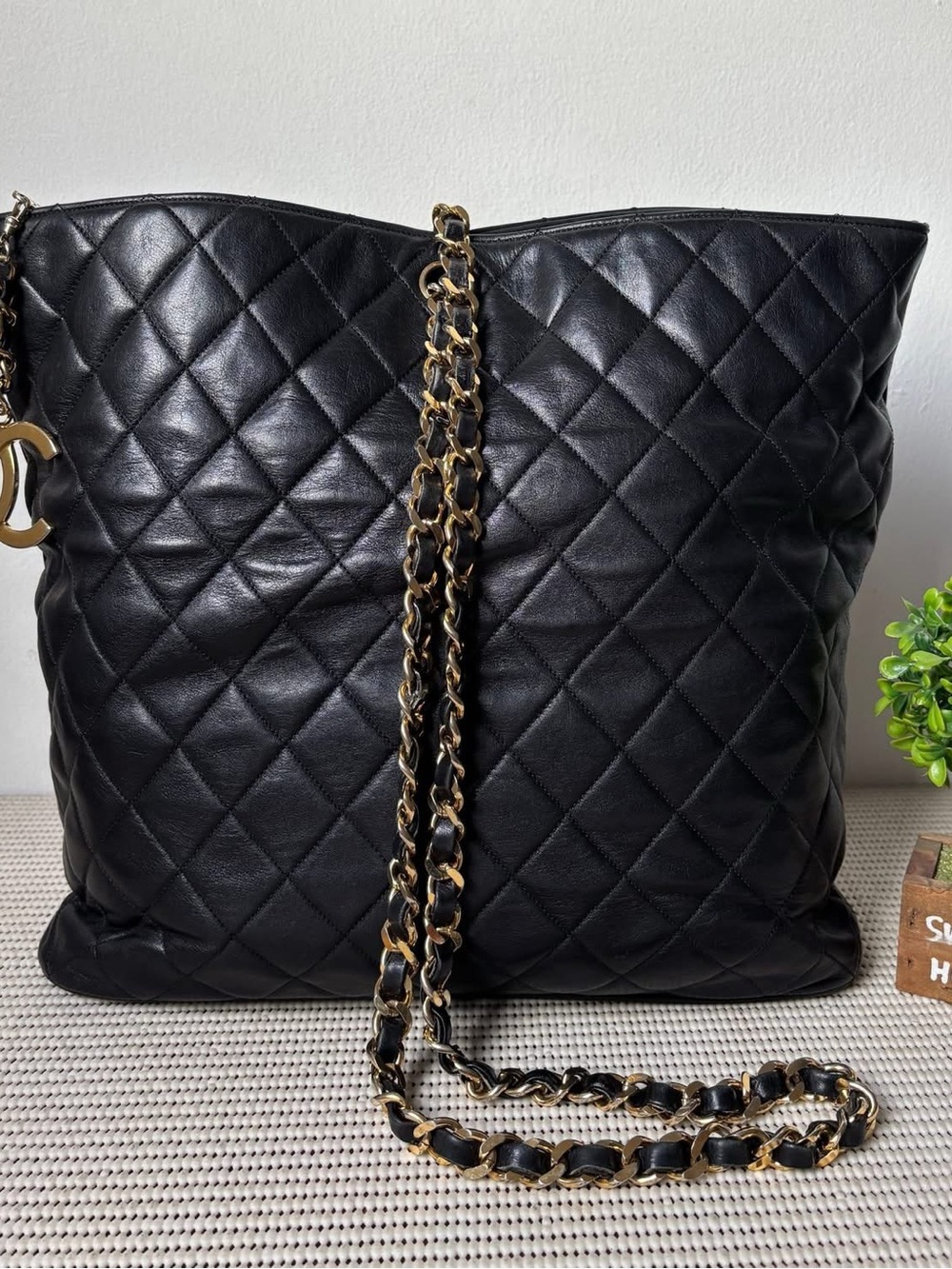Authentic Chanel Bucket tote lamb skin